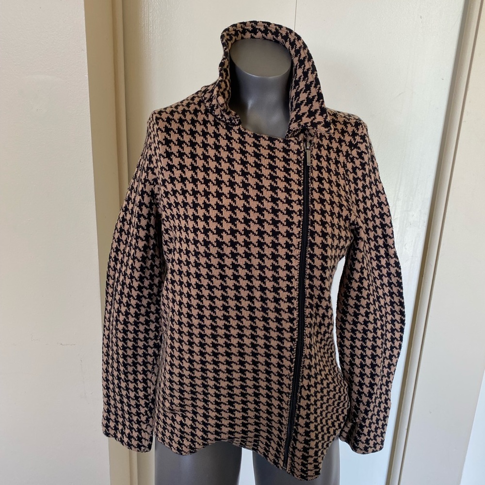 Chaps Size Medium Brown/Black Houndstooth Front Z… - image 1